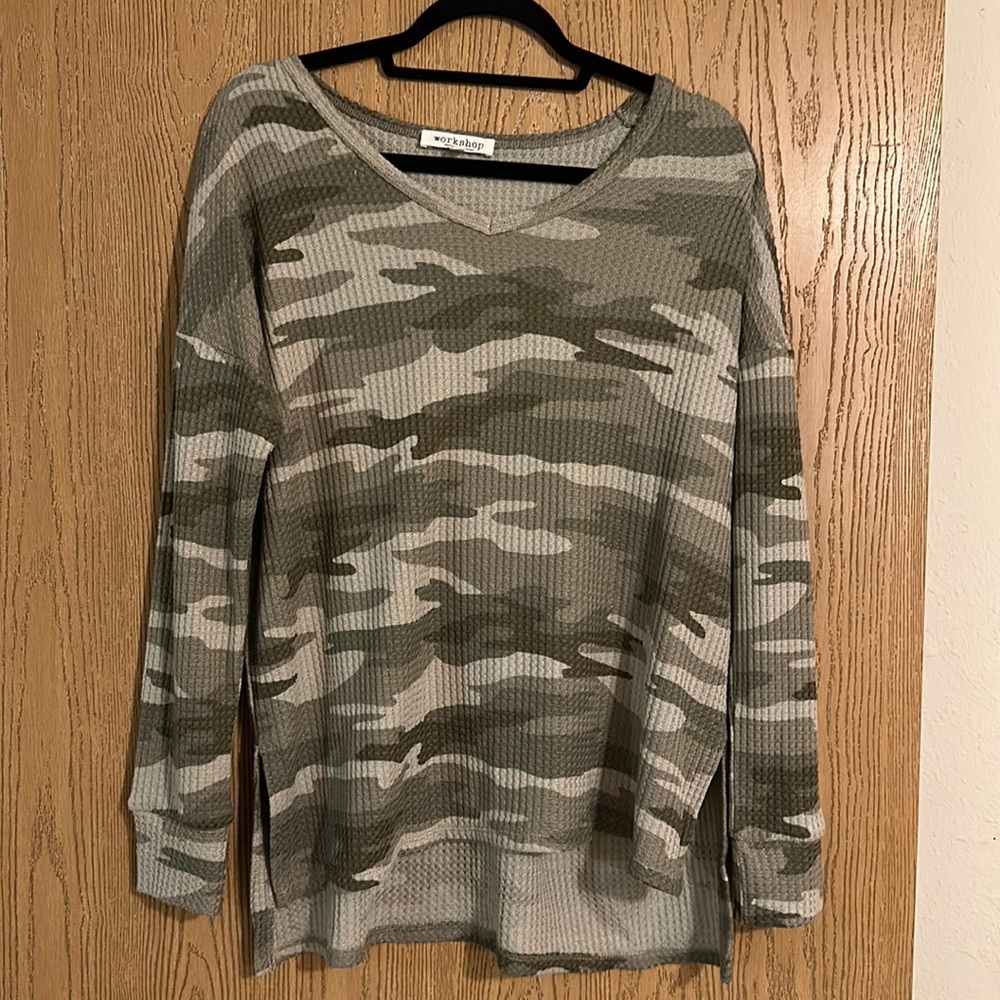 Camo Waffle Knit Top